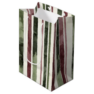 Green Burgundy Stripes Christmas Medium Gift Bag