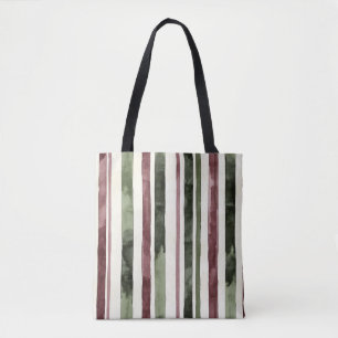 Green Burgundy Stripes Christmas Tote Bag