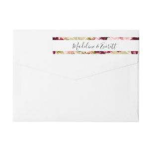 Green Burgundy Watercolor Floral Monogram Wedding Wrap Around Label