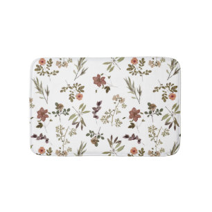 Green Burgundy Wildflower Bath Mat