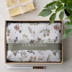 Green Burgundy Wildflower Monogram Name Tissue Paper