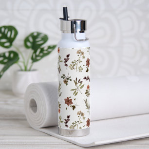 Green Burgundy Wildflower Water Bottle
