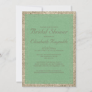 Green Burlap Bridal Shower Invitations