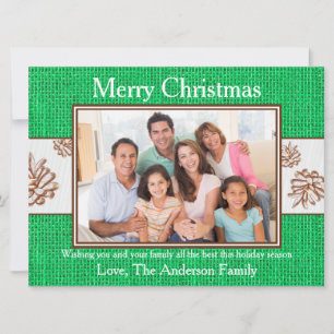 Green Burlap Pinecones Photo - 6x8 Christmas Card