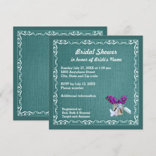Green Burlap Purple Flowers Jar Bridal Shower Invitation