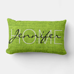 Green Burlap Rustic Monogram Lumbar Cushion