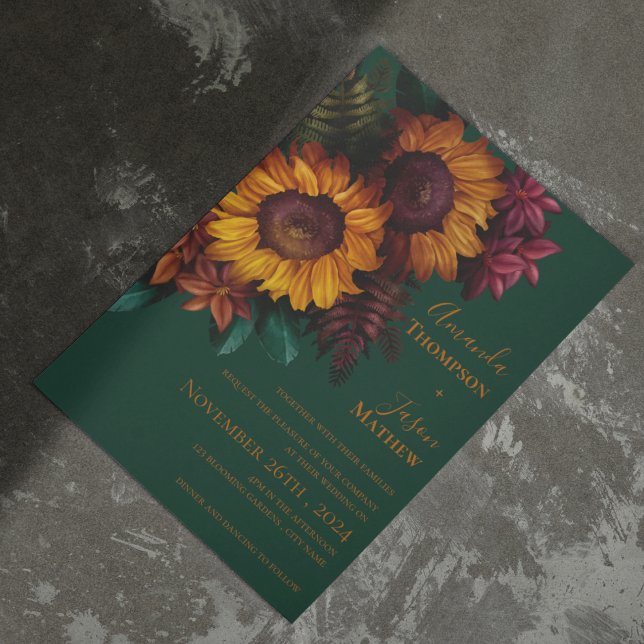 Green Burnt Orange Floral Wedding Invitation Postcard (Green Burnt Orange Floral Wedding Invitation)
