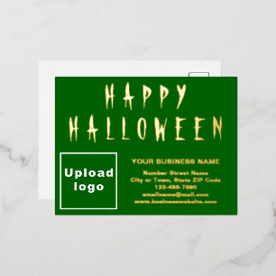 Green Business Brand on Halloween Foil Holiday Postcard