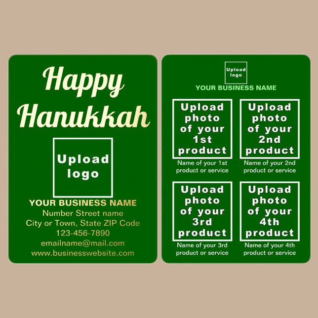 Green Business Brand on Hanukkah Foil Holiday Card (Green business brand with products or services on Hanukkah foil holiday card.)