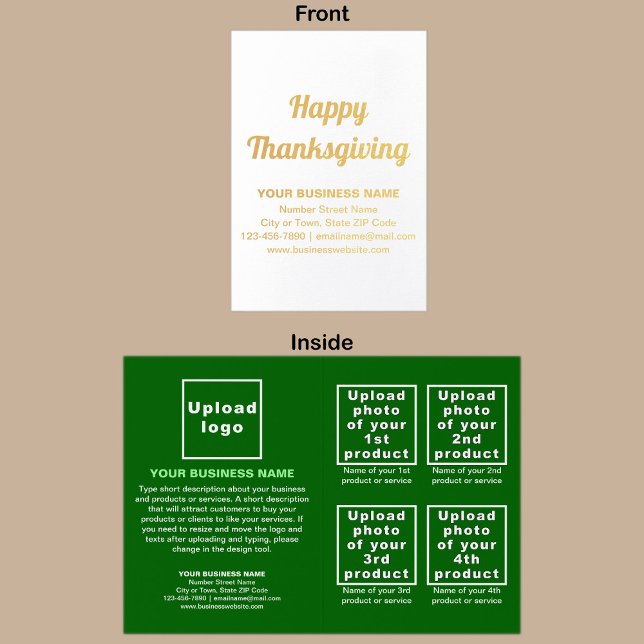 Green Business Brand on Thanksgiving Foil Card (Green business brand with products or services on Thanksgiving folded foil card.)