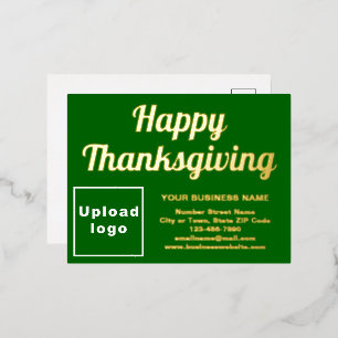 Green Business Brand on Thanksgiving Foil Holiday Postcard