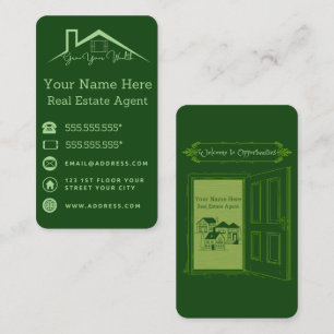 Green Business Card For Real Estate Agents