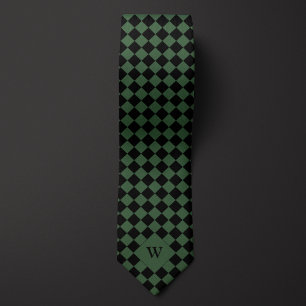Green Business Chequered Monogram Tie