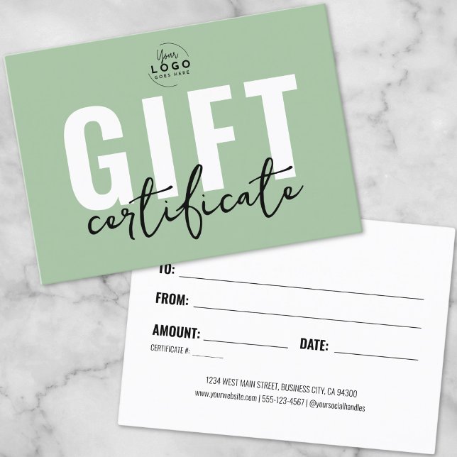 Green Business Gift Certificate (Sage Green Business Gift Certificate)