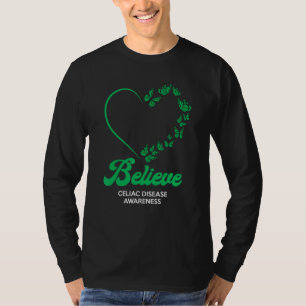 Green Butterflies Heart Believe Celiac Disease Awa T-Shirt