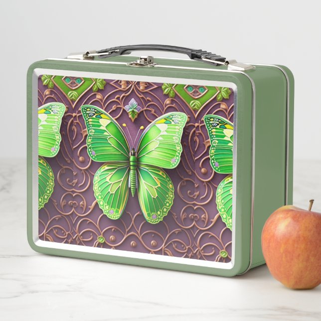 Green Butterfly 3D Optics Metal Lunch Box (In Situ)