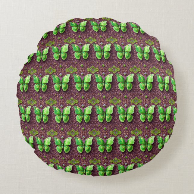 Green Butterfly 3D Optics Round Cushion (Front)