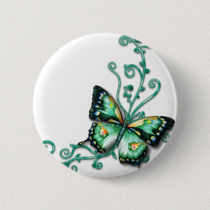 green butterfly 6 cm round badge