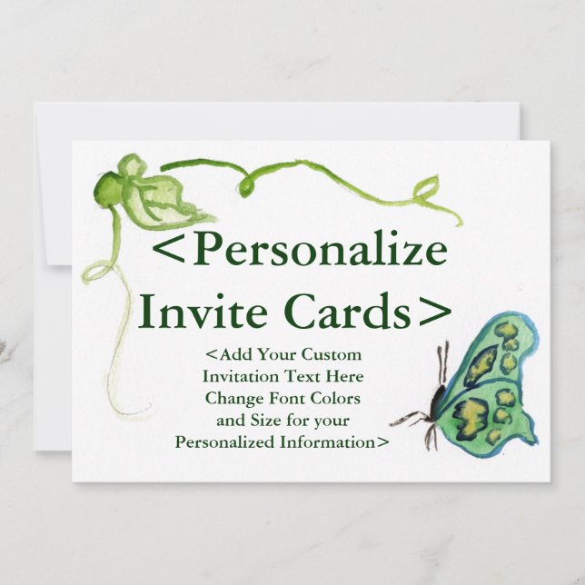 Green Butterfly Art Custom Party Invitations (Front)