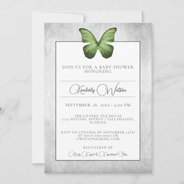 Green Butterfly Baby Shower Invitation (Front)