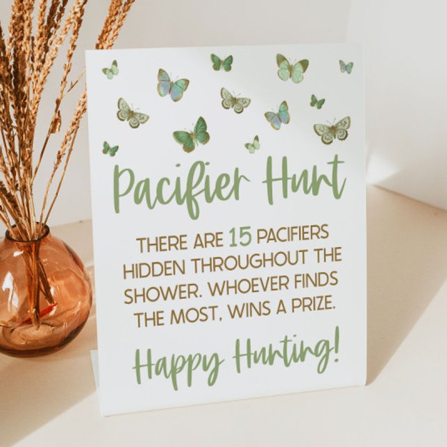 Green Butterfly Baby Shower Pacifier Hunt Game Pedestal Sign (Creator Uploaded)