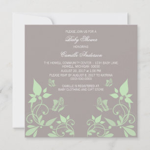 Green Butterfly Floral Baby Shower Invite