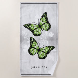 Green Butterfly Floral Beach Towel