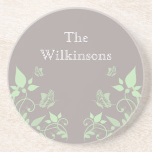 Green Butterfly Floral Coaster