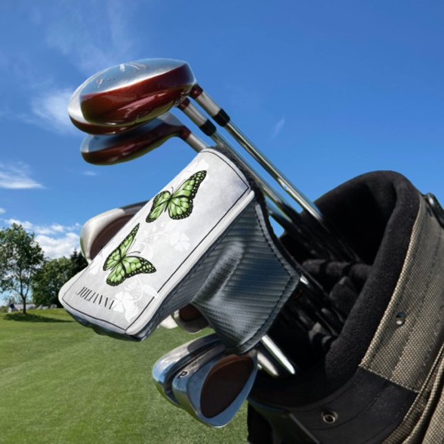 Green Butterfly Floral Golf Head Cover (Green Butterfly Floral Personalized Golf Head Cover)