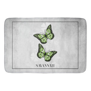 Green Butterfly Floral Personalised Bath Mat