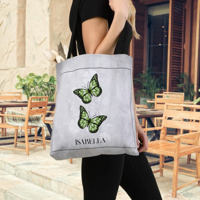 Green Butterfly Floral Personalised Tote Bag (Green Butterfly Floral Personalized Tote Bag)