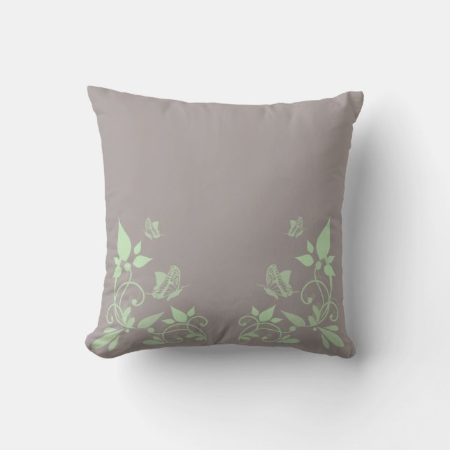 Green Butterfly Floral Pillow (Front)