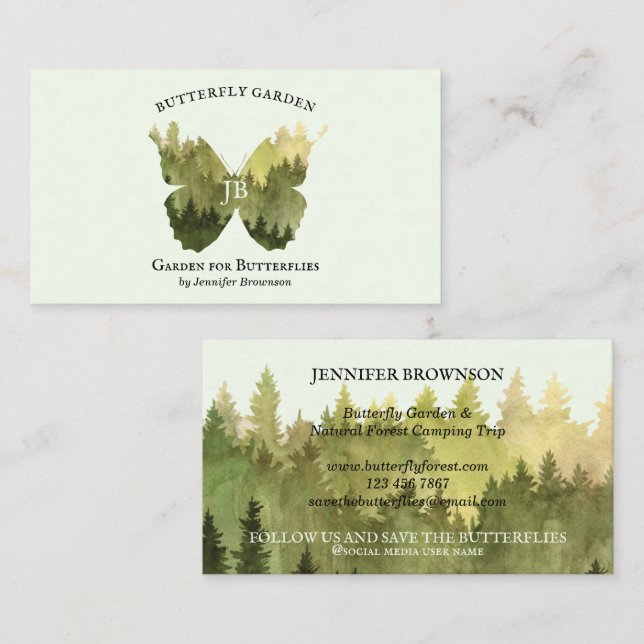 Green Butterfly garden ideas rustic Forest camping Business Card (Front/Back)