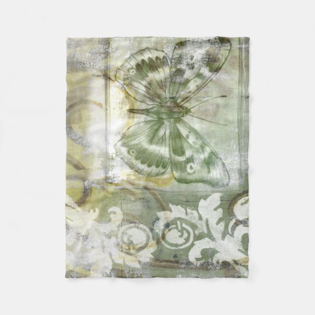 Green Butterfly Inset with Ironwork Gate Fleece Blanket (Front)