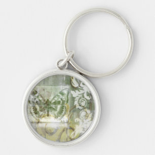 Green Butterfly Inset with Ironwork Gate Key Ring