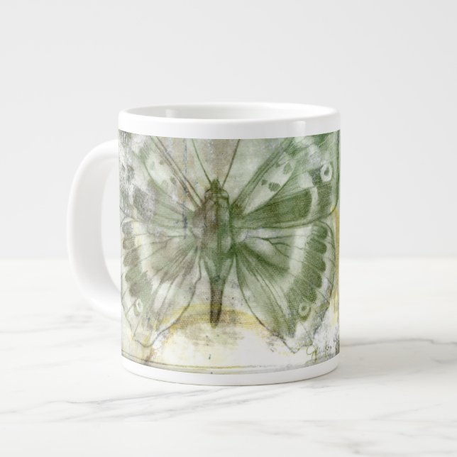 Green Butterfly Inset with Ironwork Gate Large Coffee Mug (Front Left)