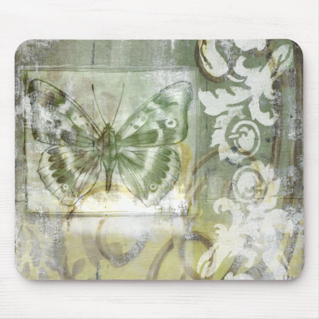 Green Butterfly Inset with Ironwork Gate Mouse Pad (Front)