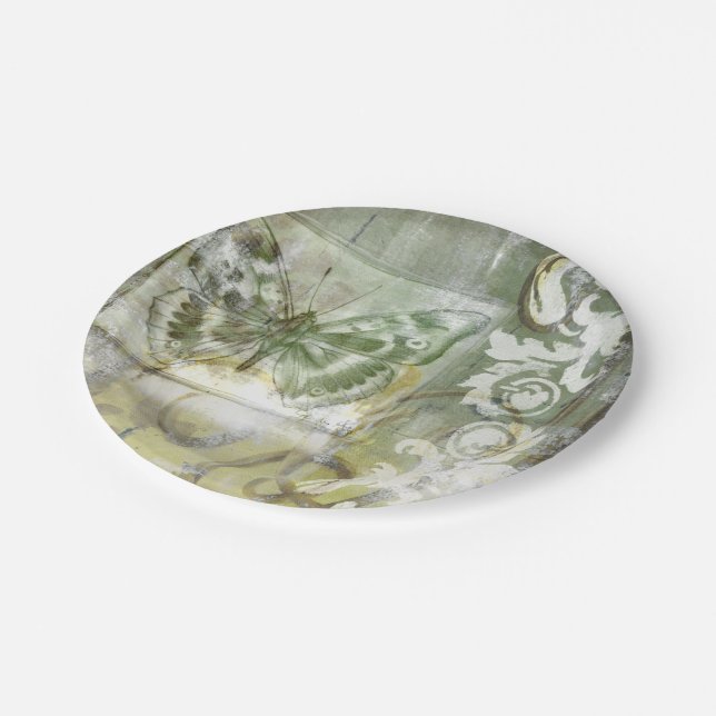 Green Butterfly Inset with Ironwork Gate Paper Plate (Angled)
