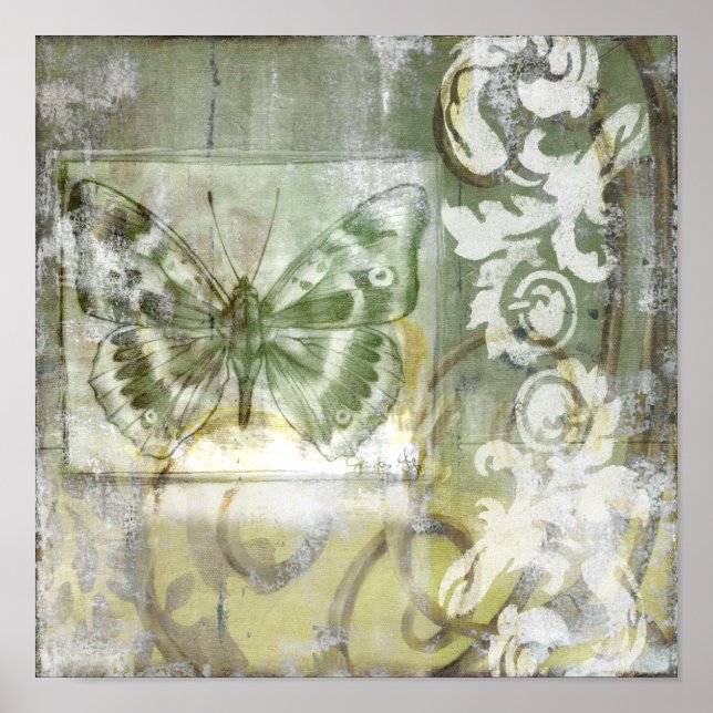 Green Butterfly Inset with Ironwork Gate Poster (Front)