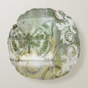 Green Butterfly Inset with Ironwork Gate Round Cushion