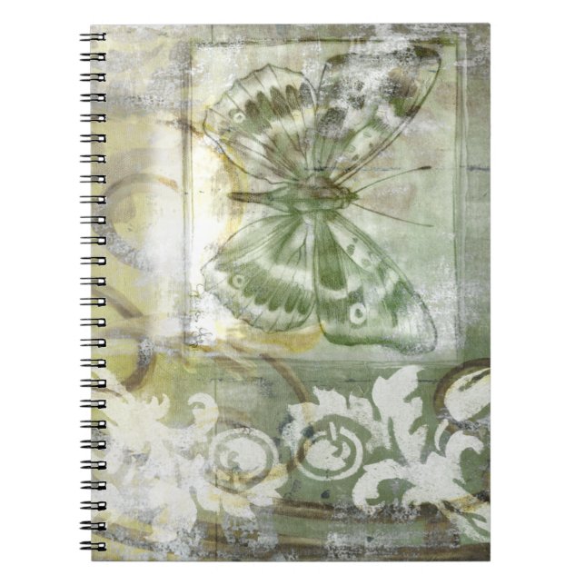 Green Butterfly Inset with Ironwork Gate Spiral Notebook (Front)