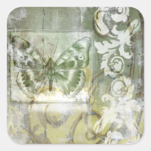 Green Butterfly Inset with Ironwork Gate Square Sticker