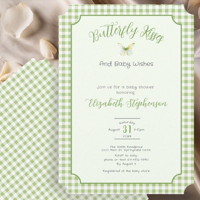 Green Butterfly Kisses and Baby Wishes Baby Shower Invitation (Creator Uploaded)