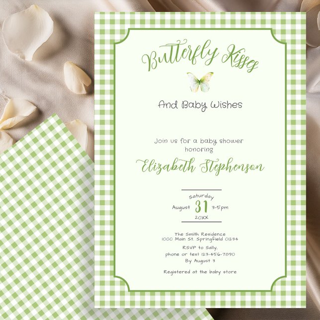Green Butterfly Kisses and Baby Wishes Baby Shower Invitation (Creator Uploaded)