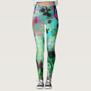 Green Butterfly Leggings Abstract Pattern
