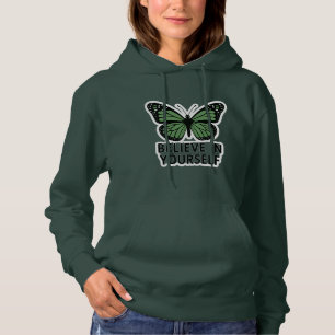 Green Butterfly Motivation Sticker Hoodie