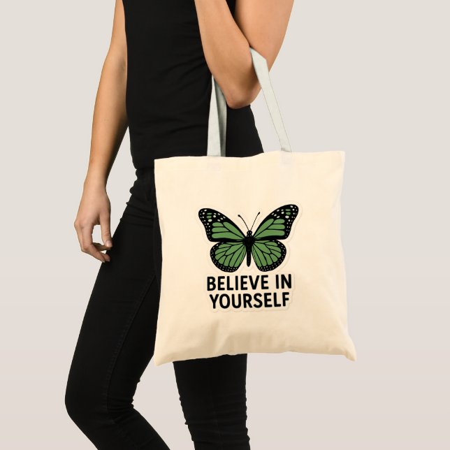 Green Butterfly Motivation Sticker  Tote Bag (Front (Product))