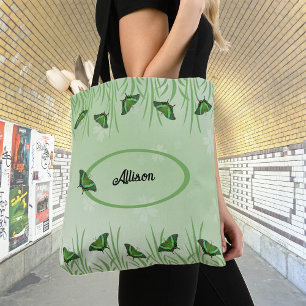Green butterfly on light green - customisable tote bag
