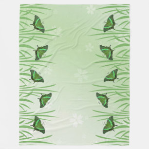 Green butterfly on light green - romantic fleece blanket
