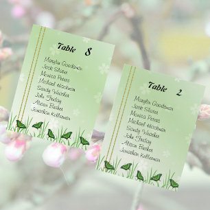 Green butterfly on light green, table seating card